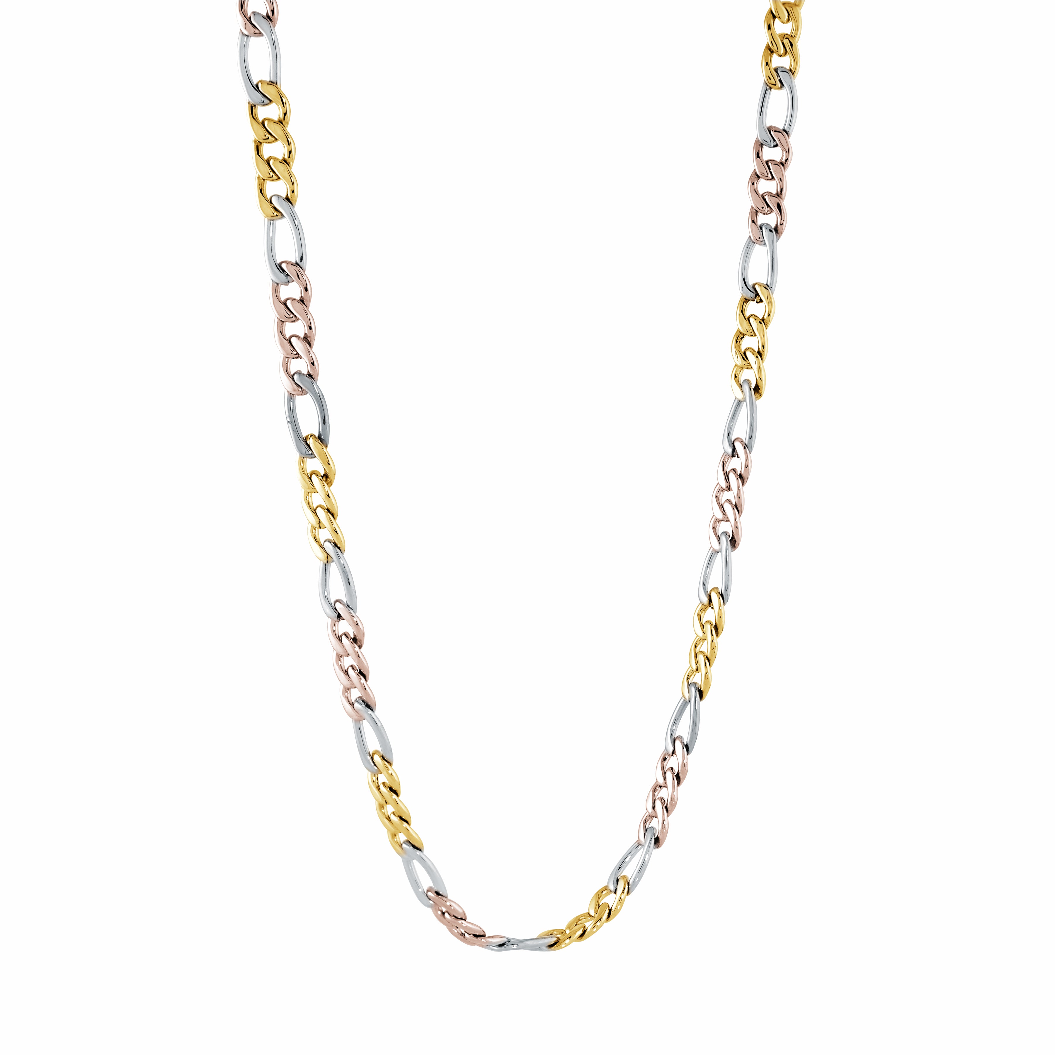 6mm Figaro Chain 3 Tone Necklace