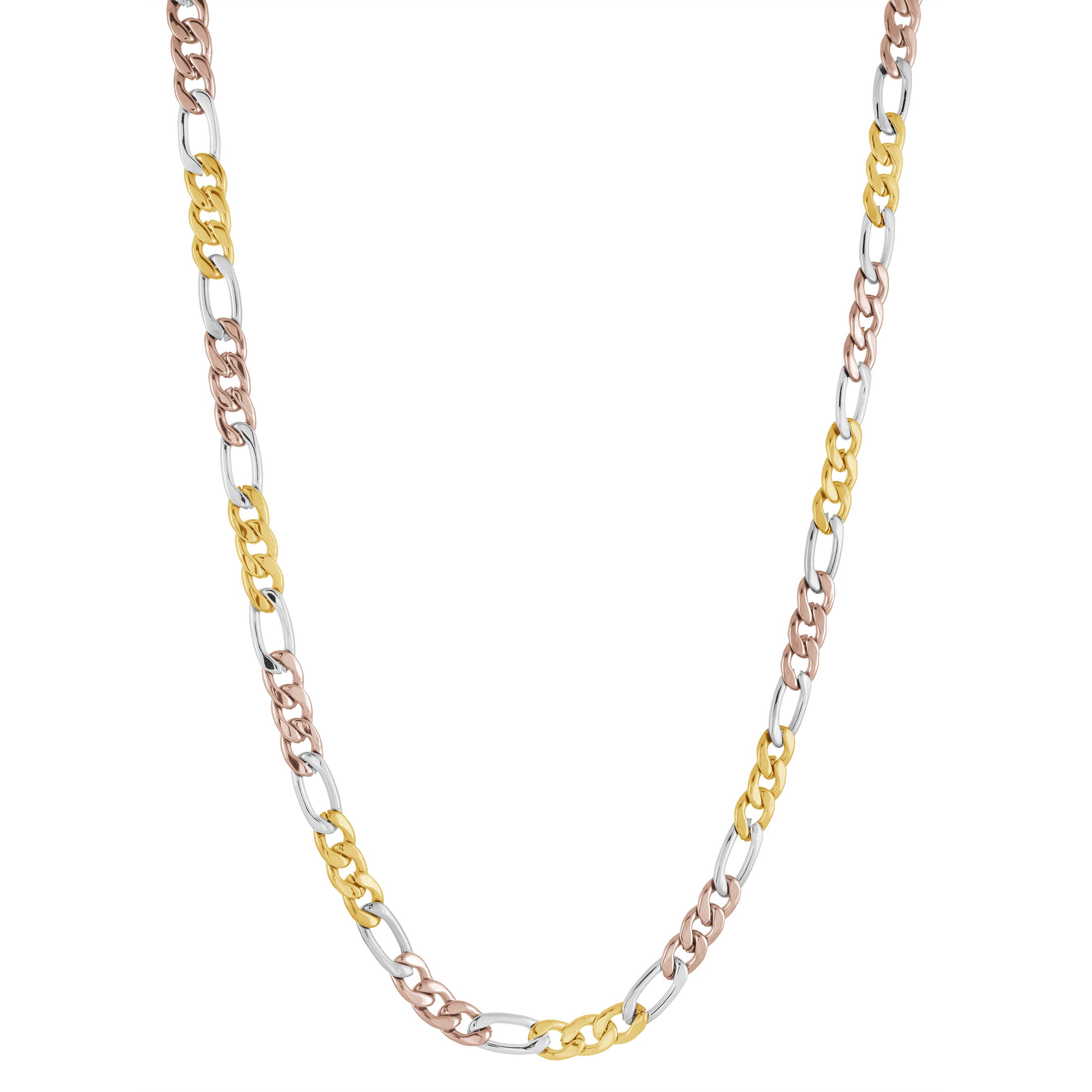 4.5mm Figaro Chain 3 Tone Necklace