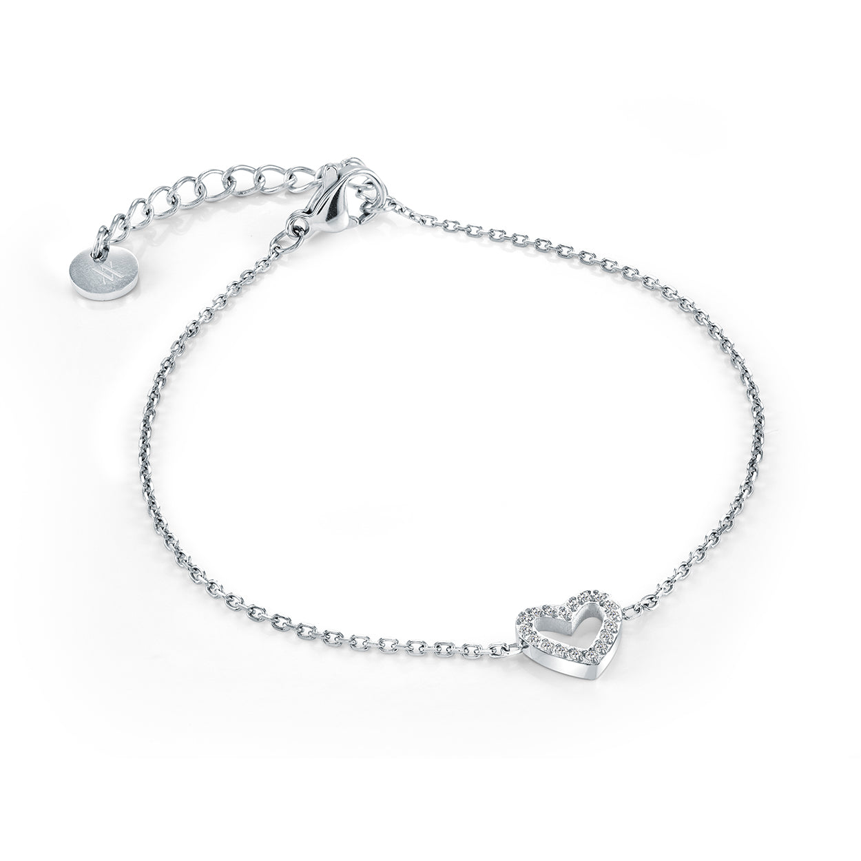 White Cz Heart-Outline Bracelet