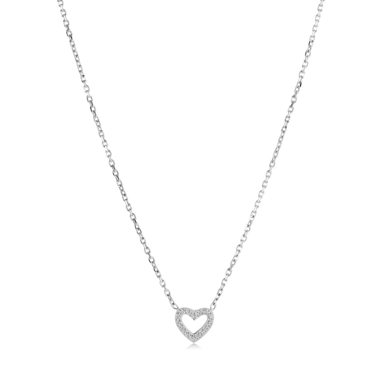 White Cz Heart-Outline Pendant