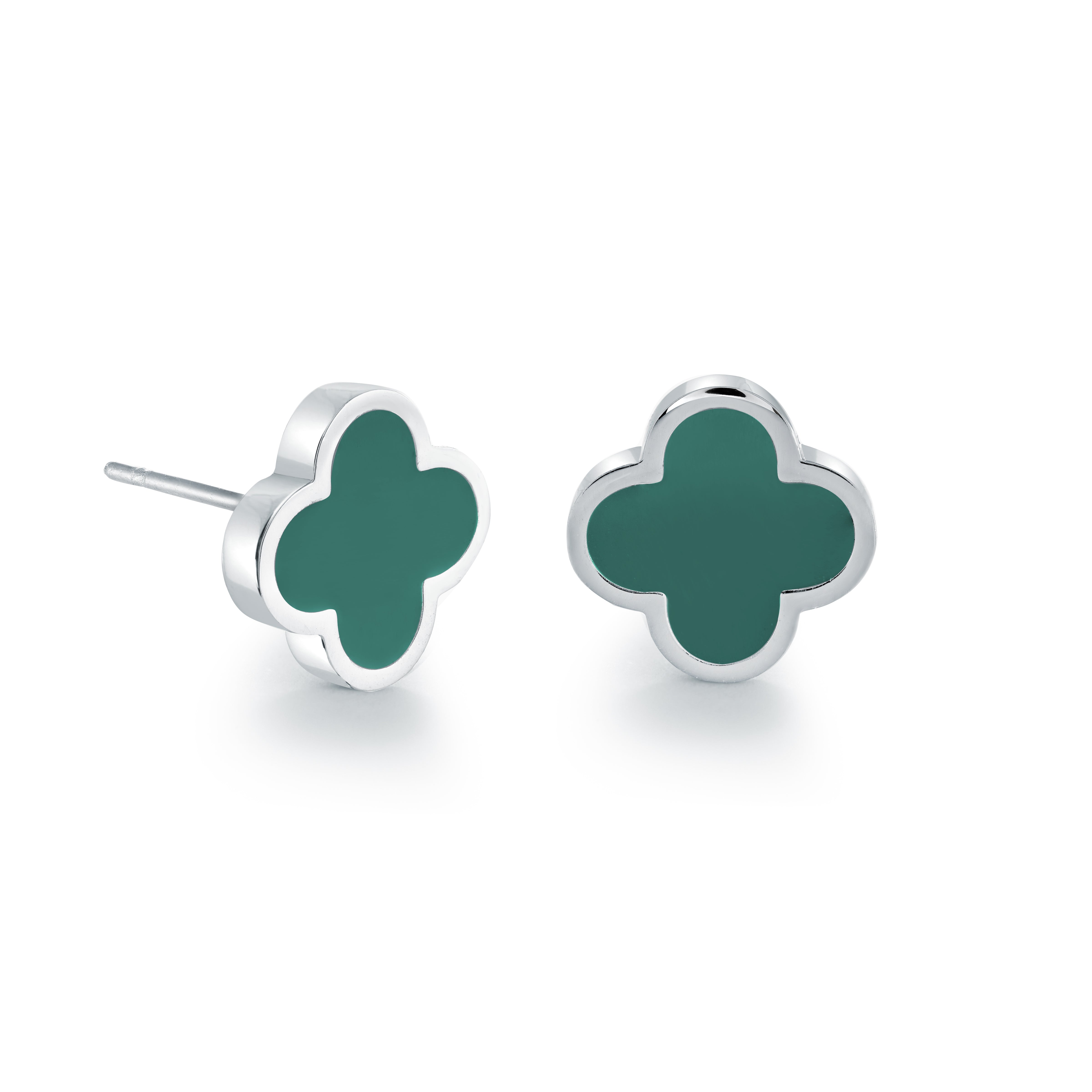 10mm Color-Enamel Lucky-Clover Stud Earrings
