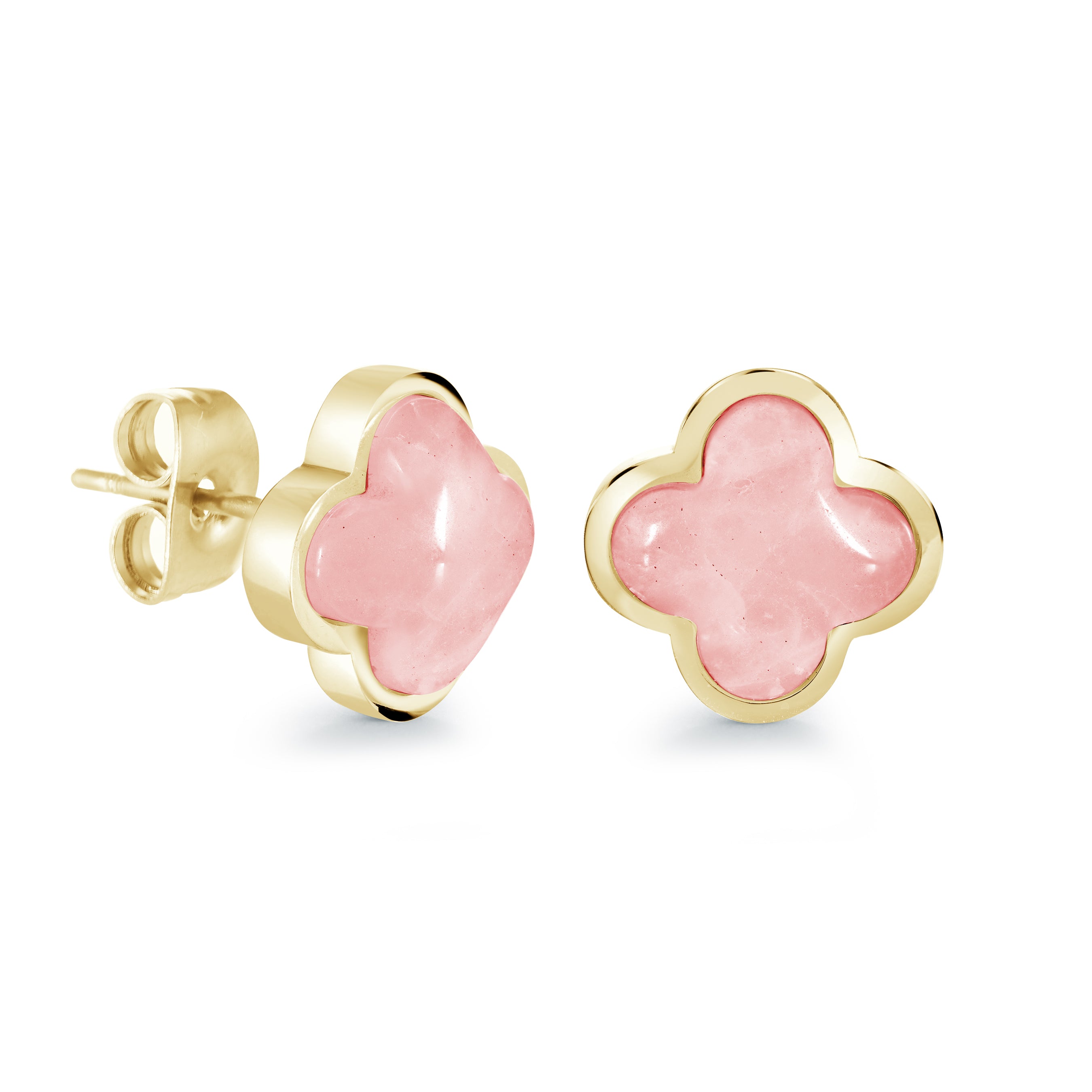10mm Rose-Quartz Lucky-Clover Stud Earrings