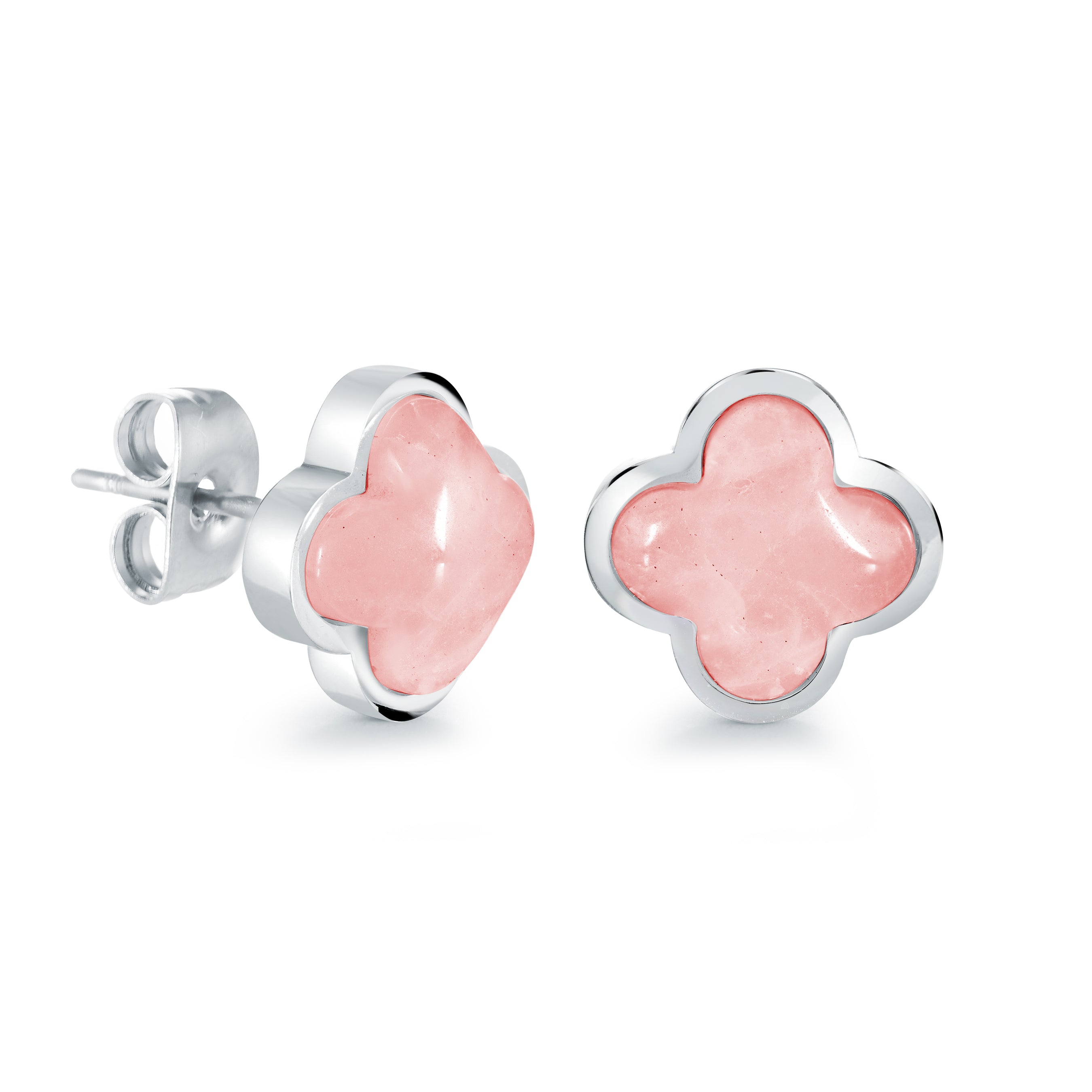 10mm Rose-Quartz Lucky-Clover Stud Earrings