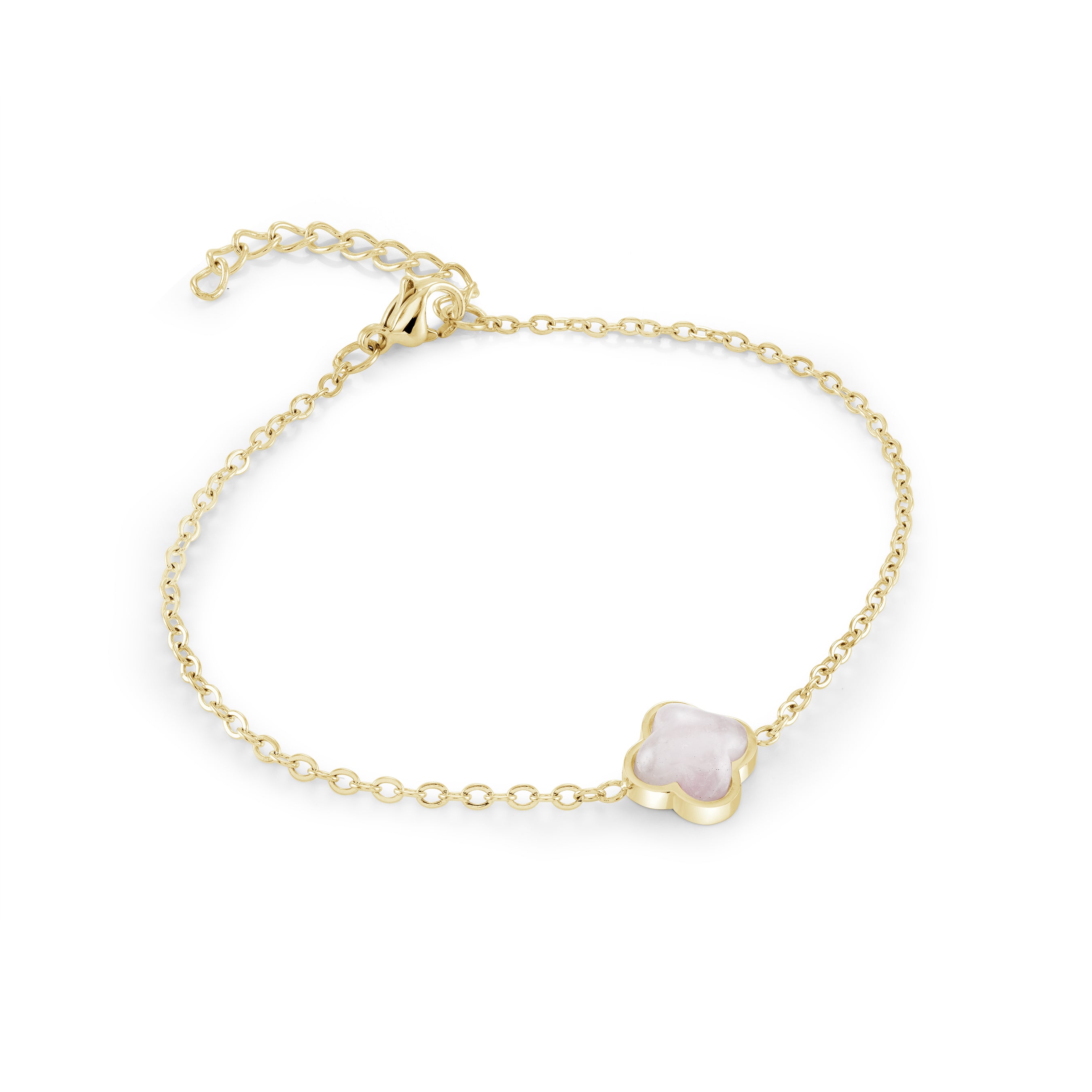 10mm Rose-Quartz Lucky-Clover Bracelet