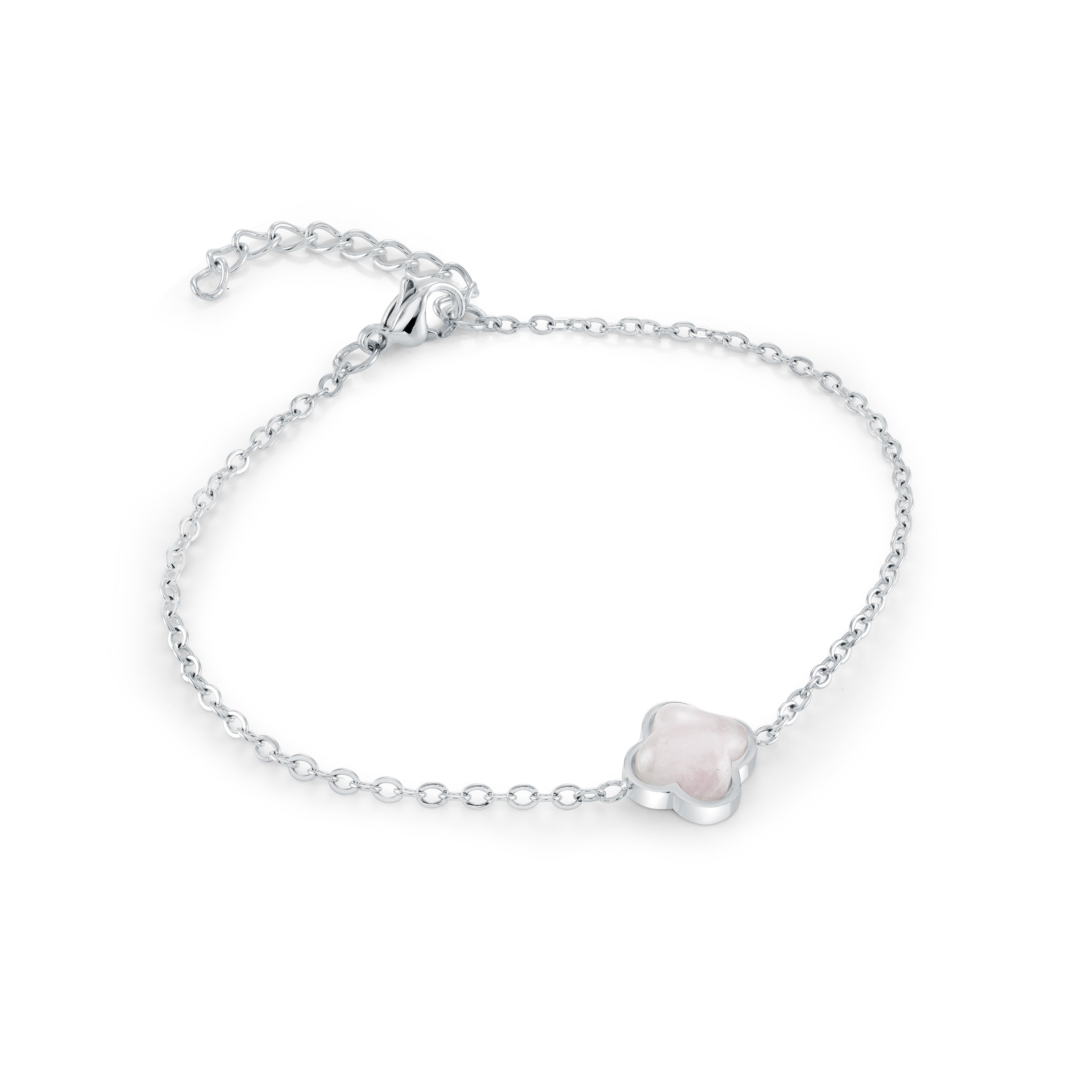 10mm Rose-Quartz Lucky-Clover Bracelet