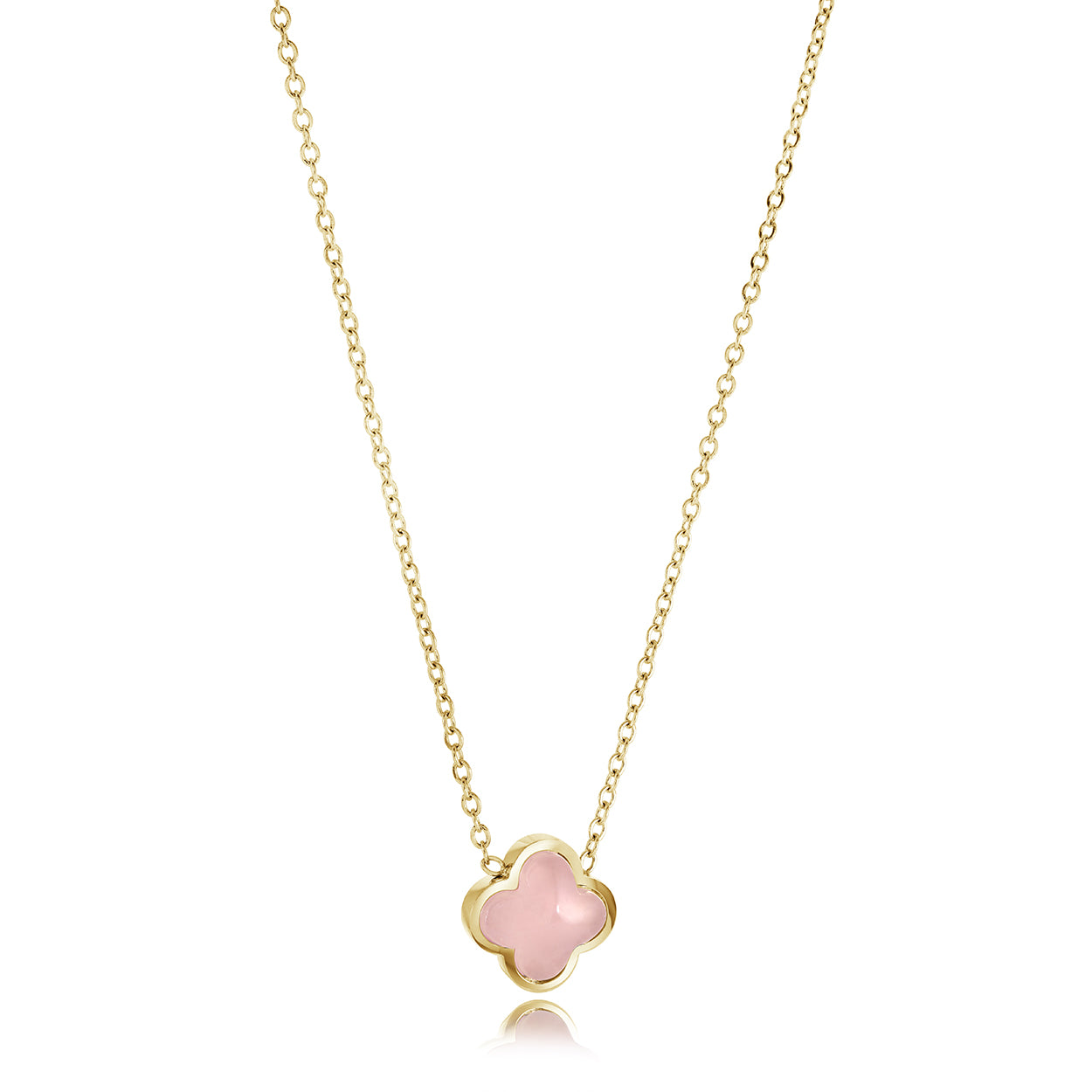 10mm Rose-Quartz Lucky-Clover Necklace