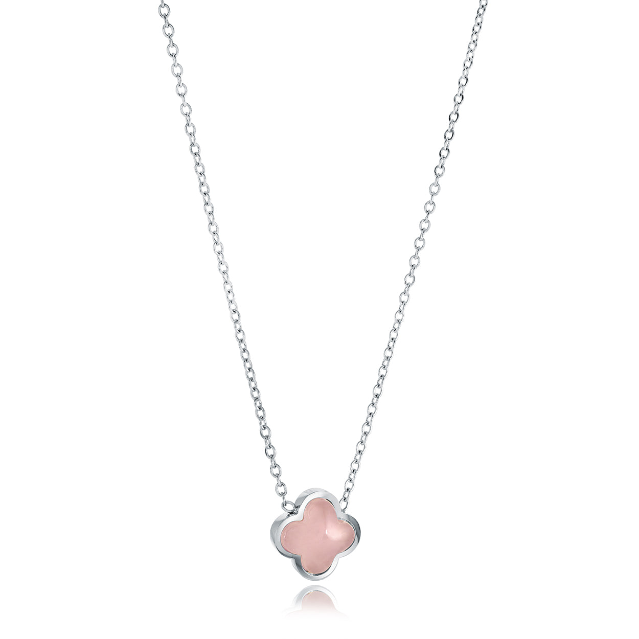 10mm Rose-Quartz Lucky-Clover Necklace