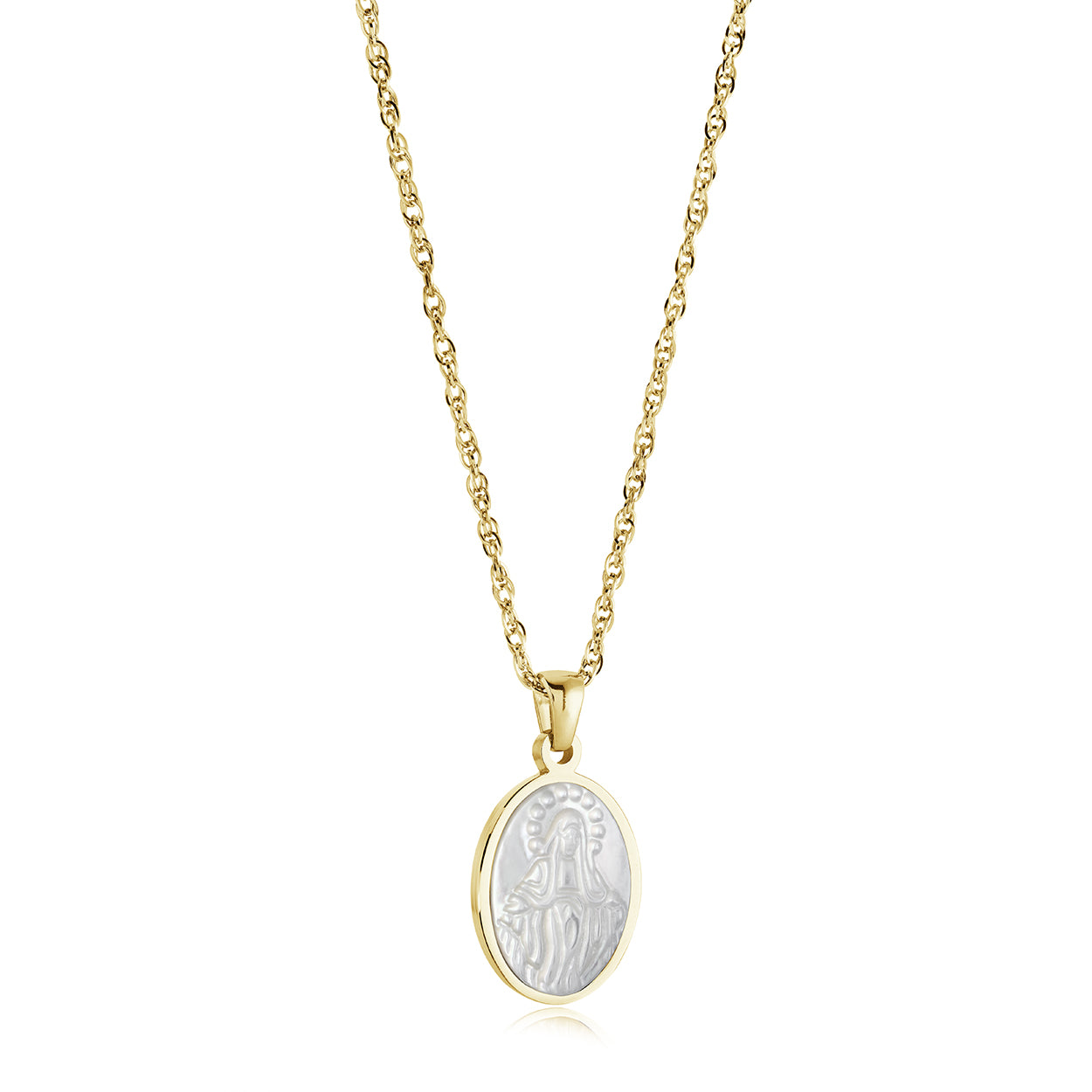 Mother-Of-Pearl Virgin Mary Necklace