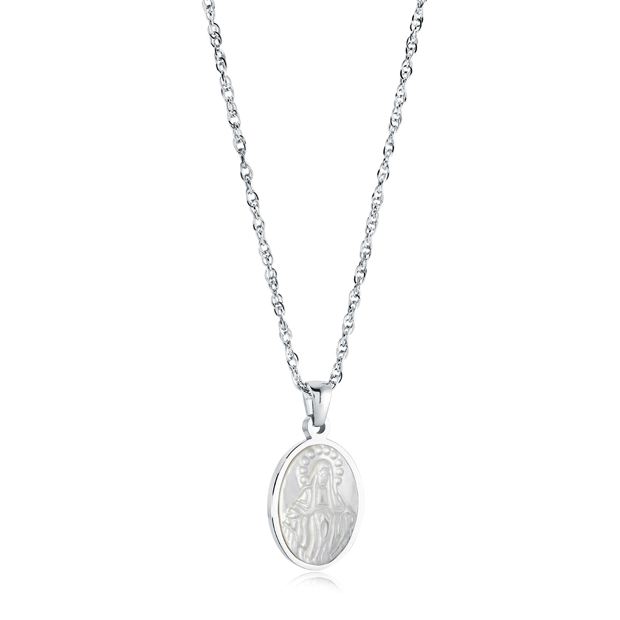 Mother-Of-Pearl Virgin Mary Necklace