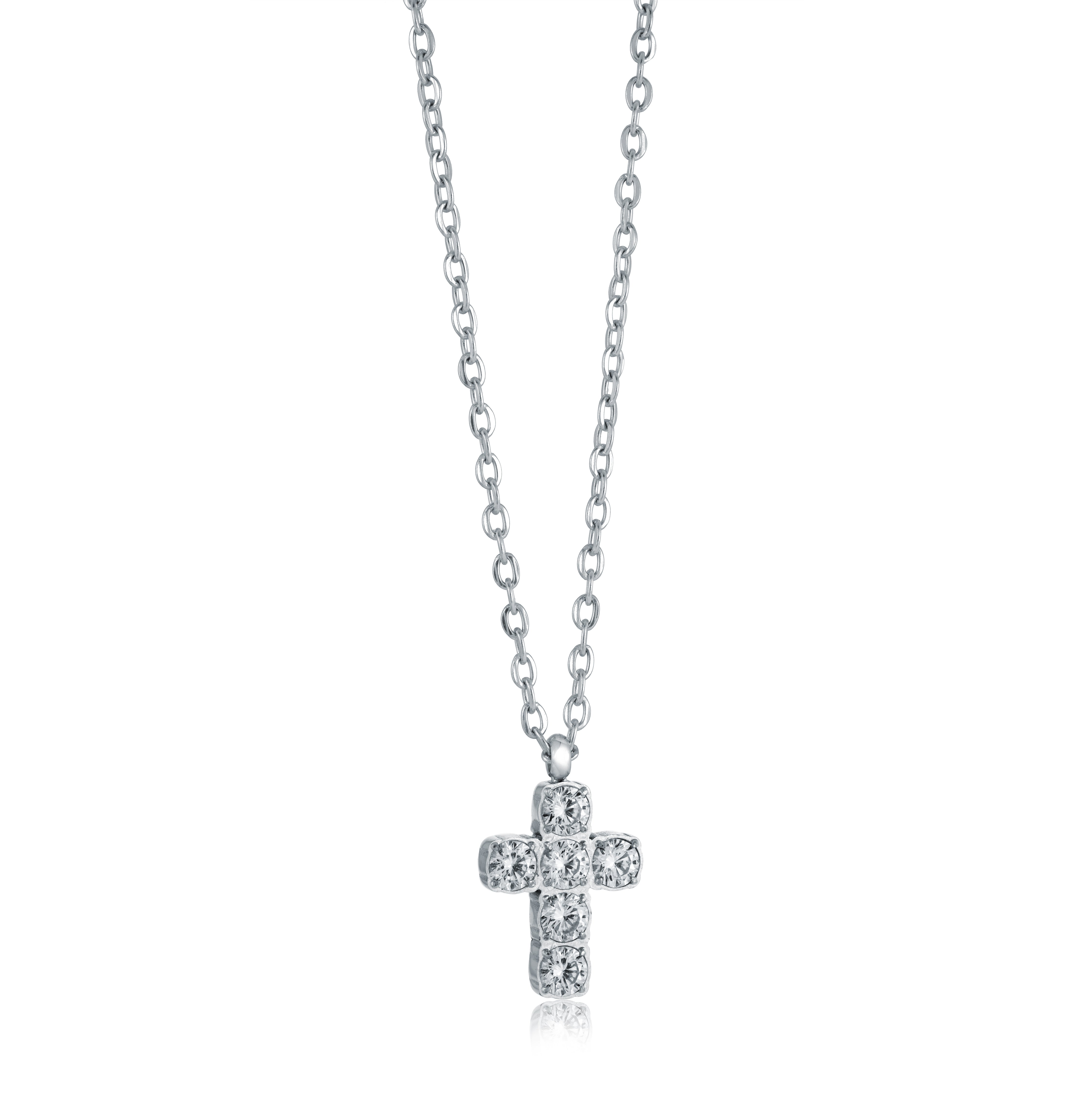 Mini Puff Cz Cross Necklace